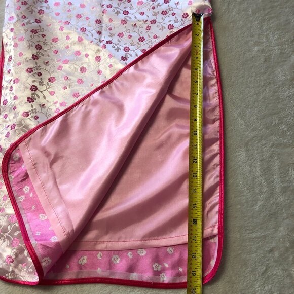 PINK Cherry Blossom Cheongsam Qipao Asian Long Satin Dress Size Small/Medium - Picture 13 of 15